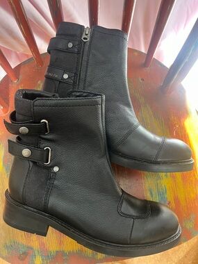 G-Star Black Leather Ankle Booties with Buckle Straps